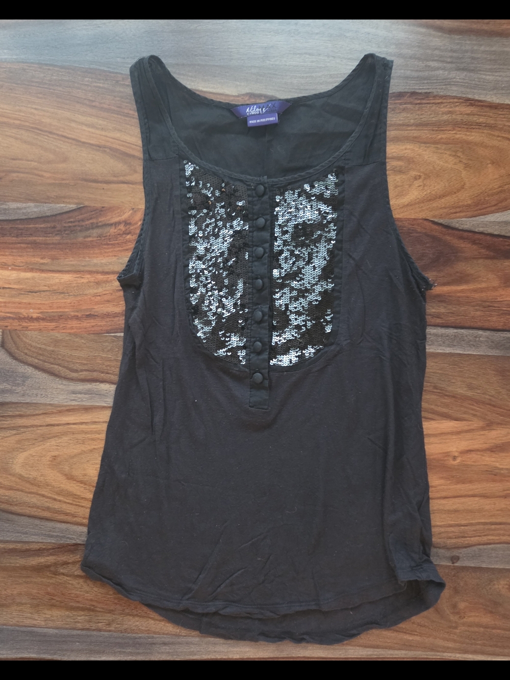 Sparkly Miley Cyrus Black Sequin-Front Sleeveless Tank Top Large